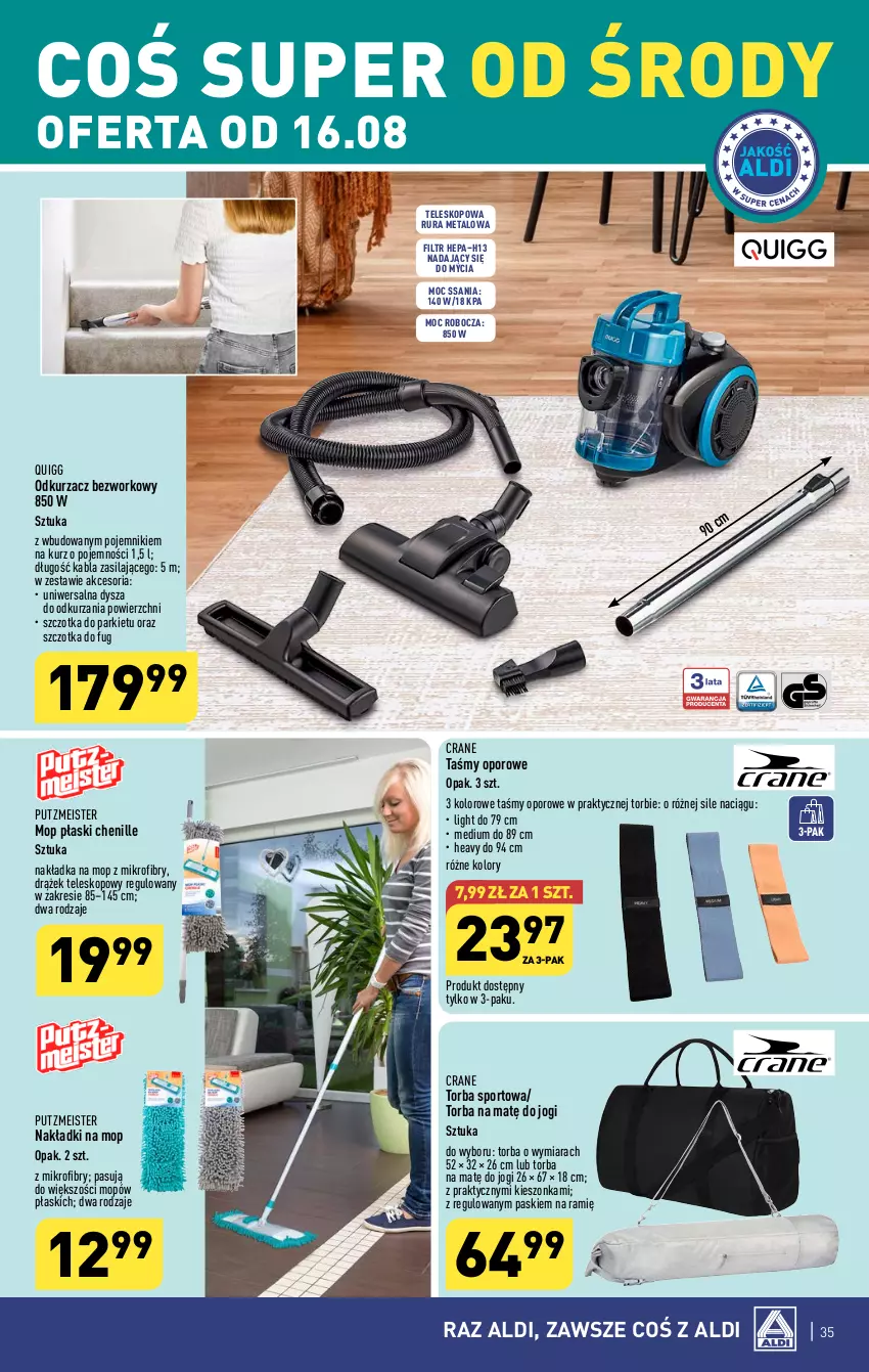 Gazetka promocyjna Aldi - Pełna oferta - ważna 07.08 do 12.08.2023 - strona 35 - produkty: Mop, Odkurzacz, Pojemnik, Por, Putzmeister, Rura, Sport, Szczotka, Teleskop, Torba