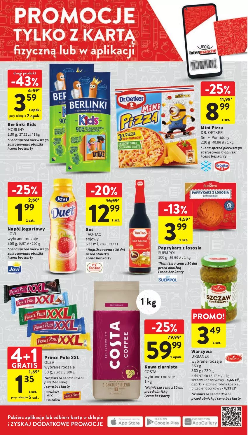 Gazetka promocyjna Intermarche - Gazetka Intermarche - ważna 23.11 do 29.11.2023 - strona 12 - produkty: Berlinki, Dr. Oetker, Gra, Jogurt, Kawa, Kawa ziarnista, Morliny, Napój, Napój jogurtowy, Papryka, Paprykarz, Pizza, Pomidory, Prince Polo, Ser, Sos, Suempol, Warzywa