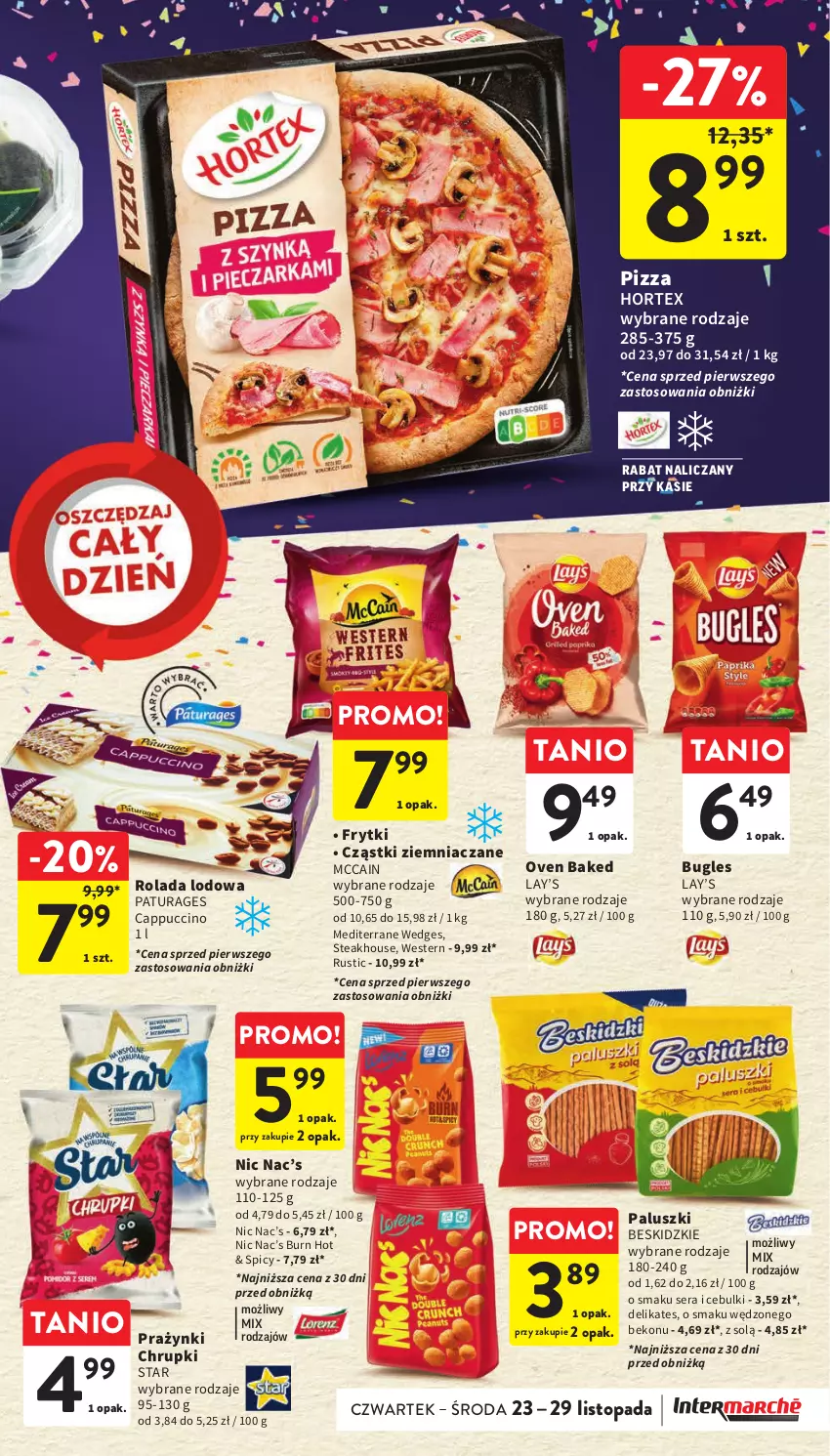 Gazetka promocyjna Intermarche - Gazetka Intermarche - ważna 23.11 do 29.11.2023 - strona 21 - produkty: Beko, Beskidzki, Cappuccino, Chrupki, Frytki, Hortex, Lay’s, McCain, Pizza, Rolada, Rust, Ser, Top