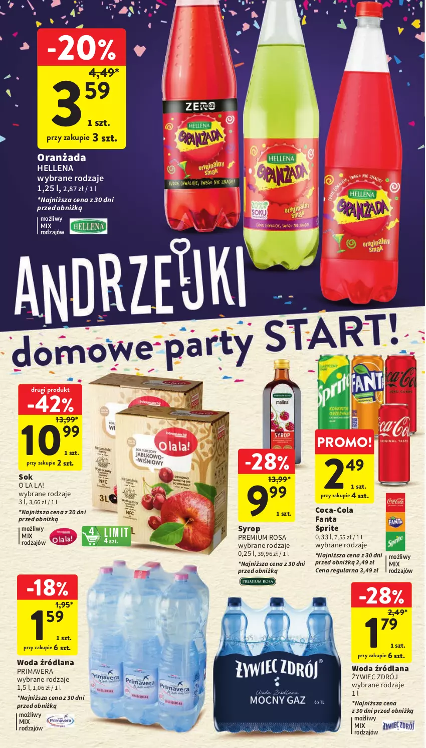 Gazetka promocyjna Intermarche - Gazetka Intermarche - ważna 23.11 do 29.11.2023 - strona 22 - produkty: Coca-Cola, Fa, Fanta, Hellena, LANA, Oranżada, Prima, Primavera, Sok, Sprite, Syrop, Woda