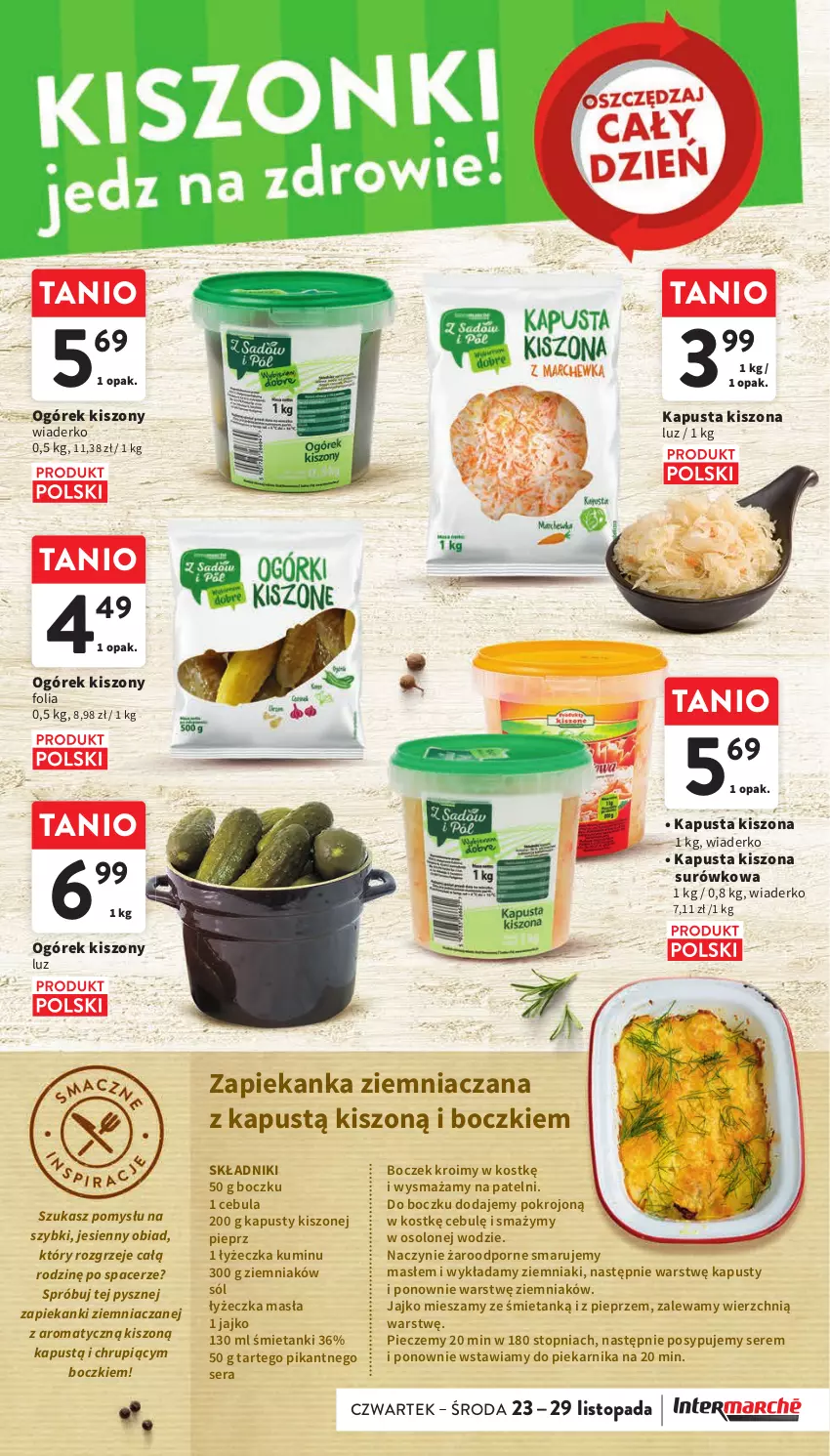 Gazetka promocyjna Intermarche - Gazetka Intermarche - ważna 23.11 do 29.11.2023 - strona 25 - produkty: Acer, Boczek, Cebula, Kapustą, Naczynie żaroodporne, Ogórek, Piec, Piekarnik, Pieprz, Por, Ser, Sól, Top, Zapiekanka, Ziemniaki