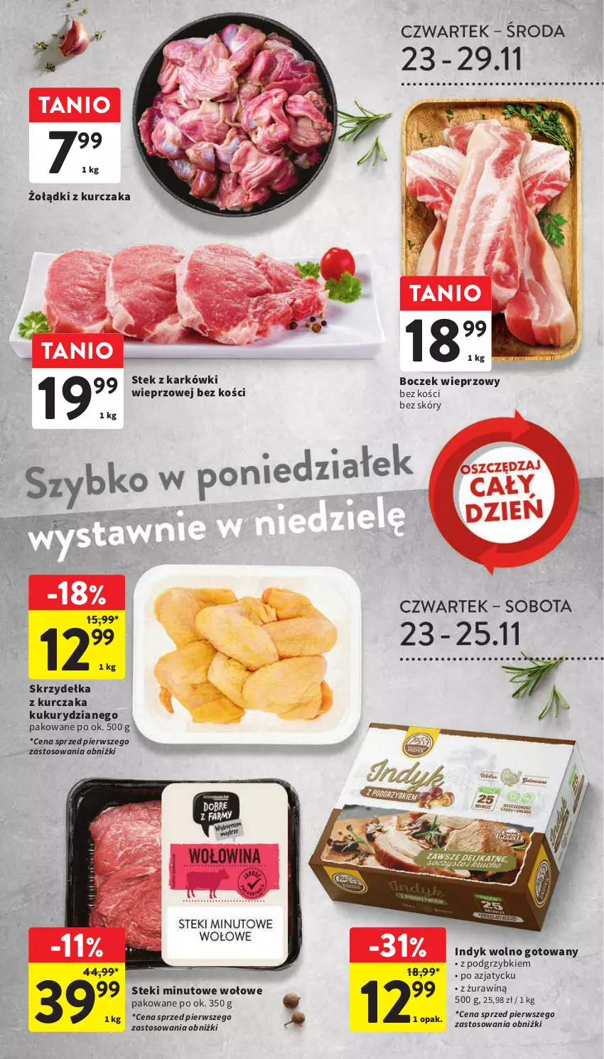 Gazetka promocyjna Intermarche - Gazetka Intermarche - ważna 23.11 do 29.11.2023 - strona 29 - produkty: Boczek, Boczek wieprzowy, Kurczak, Podgrzybki, Skrzydełka z kurczaka, Stek