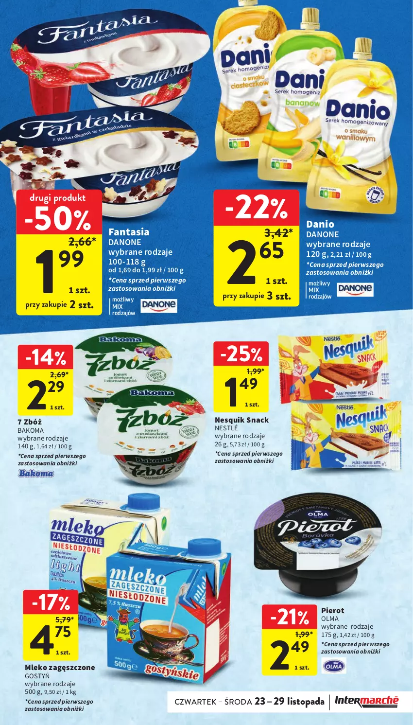 Gazetka promocyjna Intermarche - Gazetka Intermarche - ważna 23.11 do 29.11.2023 - strona 33 - produkty: Bakoma, Danio, Danone, Fa, Fanta, Mleko, Mleko zagęszczone, Nesquik, Nestlé, Olma, Top