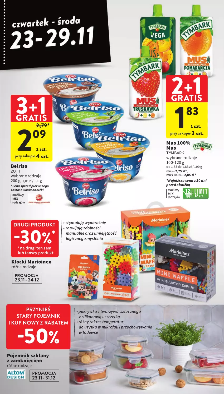 Gazetka promocyjna Intermarche - Gazetka Intermarche - ważna 23.11 do 29.11.2023 - strona 5 - produkty: Belriso, Fa, Gra, Klocki, Mus, Pojemnik, Pojemnik szklany, Tymbark, Zott