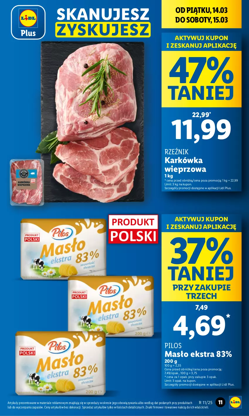 Gazetka promocyjna Lidl - GAZETKA - ważna 13.03 do 15.03.2025 - strona 11 - produkty: Karkówka wieprzowa, Masło, Pilos