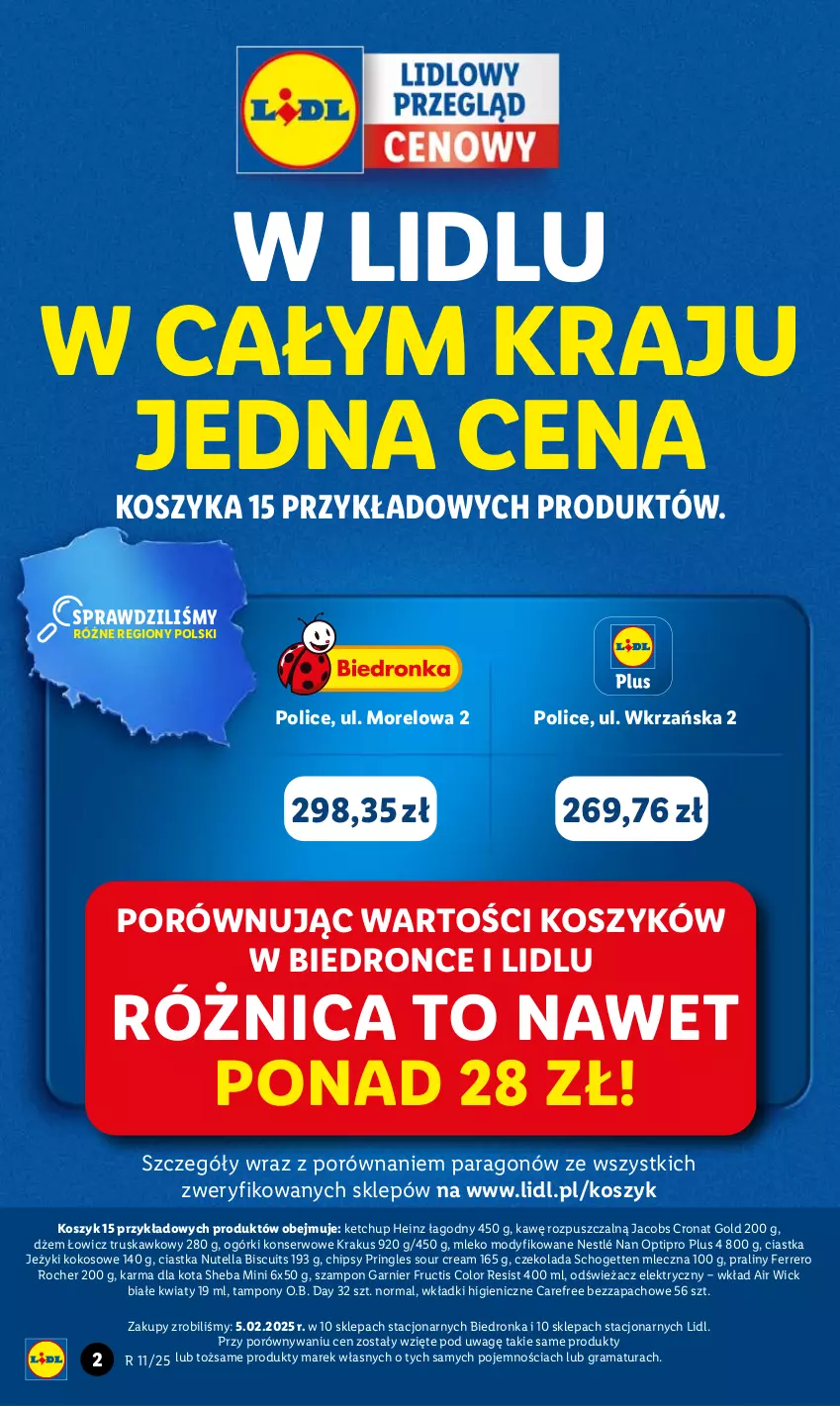 Gazetka promocyjna Lidl - GAZETKA - ważna 13.03 do 15.03.2025 - strona 2 - produkty: Air Wick, Carefree, Chipsy, Ciastka, Czekolada, Dron, Dżem, Ferrero, Ferrero Rocher, Fructis, Garnier, Gra, Heinz, Jacobs, Jeżyki, Ketchup, Kokos, Kosz, Krakus, Mleko, Mleko modyfikowane, NAN Optipro, Nestlé, Nutella, O.B., Ogórki konserwowe, Por, Praliny, Pringles, Rama, Schogetten, Ser, Sheba, Szampon, Tampony, Wkładki