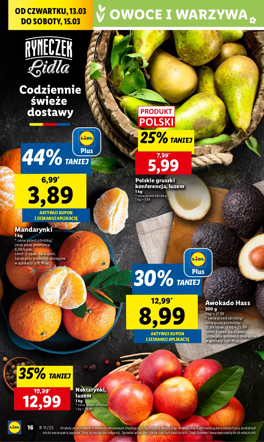 Gazetka promocyjna Lidl - GAZETKA - ważna 13.03 do 15.03.2025 - strona 22 - produkty: Gruszki, Mandarynki, Nektar, Owoce, Warzywa