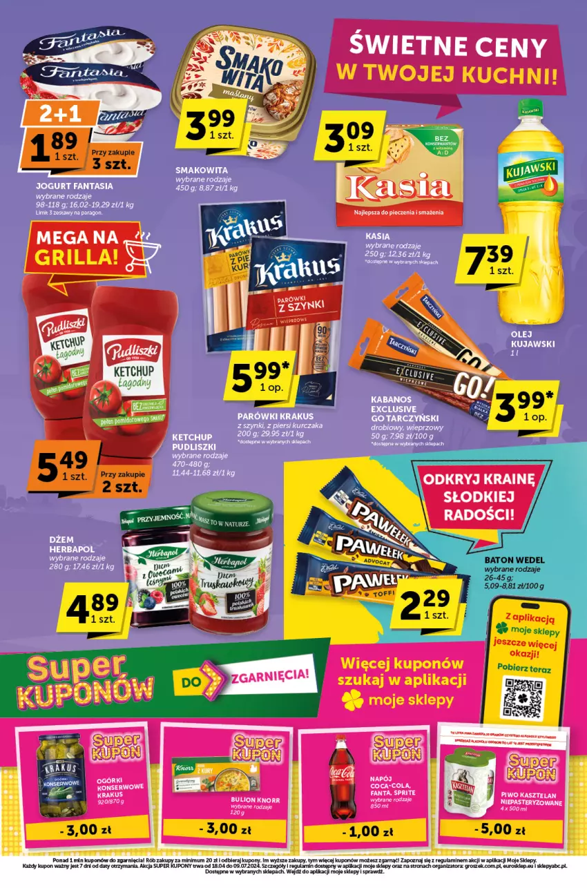 Gazetka promocyjna ABC - ważna 16.05 do 30.05.2024 - strona 3 - produkty: Baton, Bulion, Coca-Cola, Dżem, Fa, Fanta, Grill, Groszek, Herbapol, Jogurt, Kabanos, Kasztelan, Ketchup, Knorr, Krakus, Lion, Parówki, Piec, Piwo, Pudliszki, Ser, Smakowita, Sprite, Tarczyński, Tera