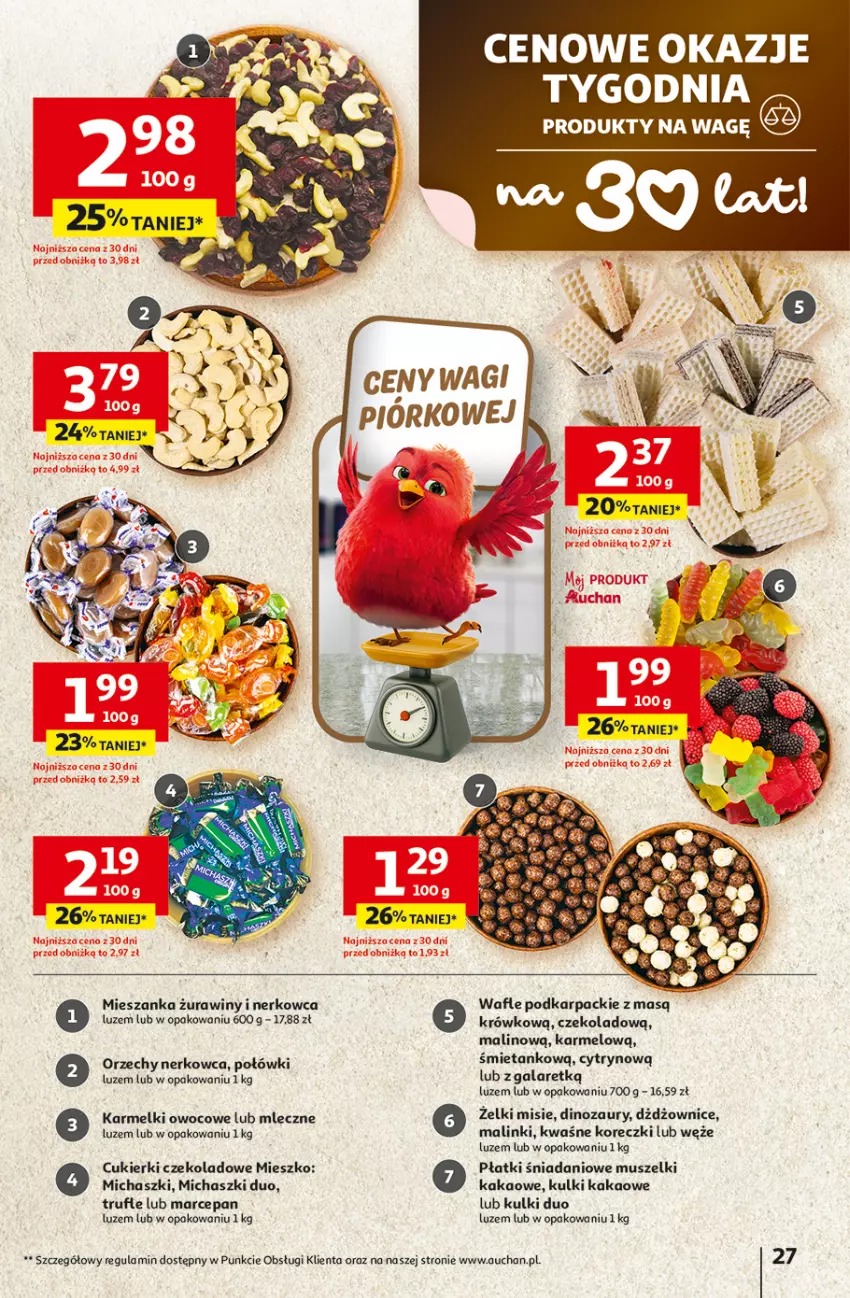 Gazetka promocyjna Auchan - Gazetka 30 Lat Hipermarket Auchan - ważna 12.02 do 18.02.2026 - strona 27 - produkty: Cukier, Cukierki, Cukierki czekoladowe, Danio, Dinozaur, Gala, Kakao, Karp, Mus, Wafle