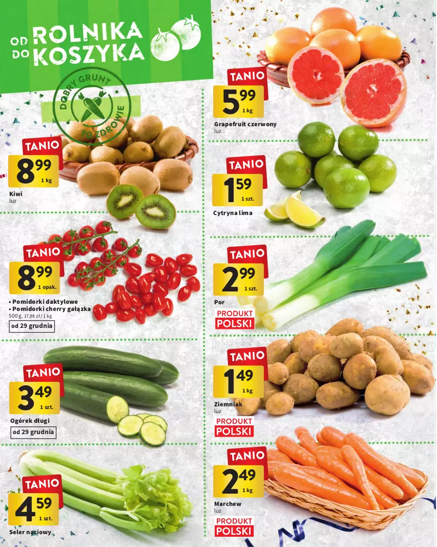 Gazetka promocyjna Intermarche - Gazetka Intermarche - ważna 27.12.2022 do 11.01.2023 - strona 14 - produkty: Gra, Kiwi, Ogórek, Pomidorki, Por, Seler naciowy