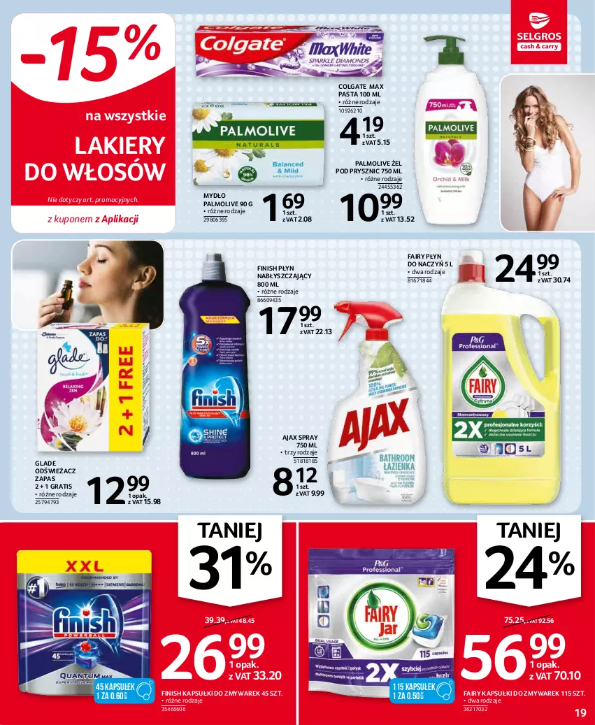 Gazetka promocyjna Selgros - Oferta spożywcza - ważna 27.12.2021 do 05.01.2022 - strona 19 - produkty: Ajax, Colgate, Fa, Fairy, Finish, Gra, Lakier, LG, Mydło, Palmolive, Płyn nabłyszczający