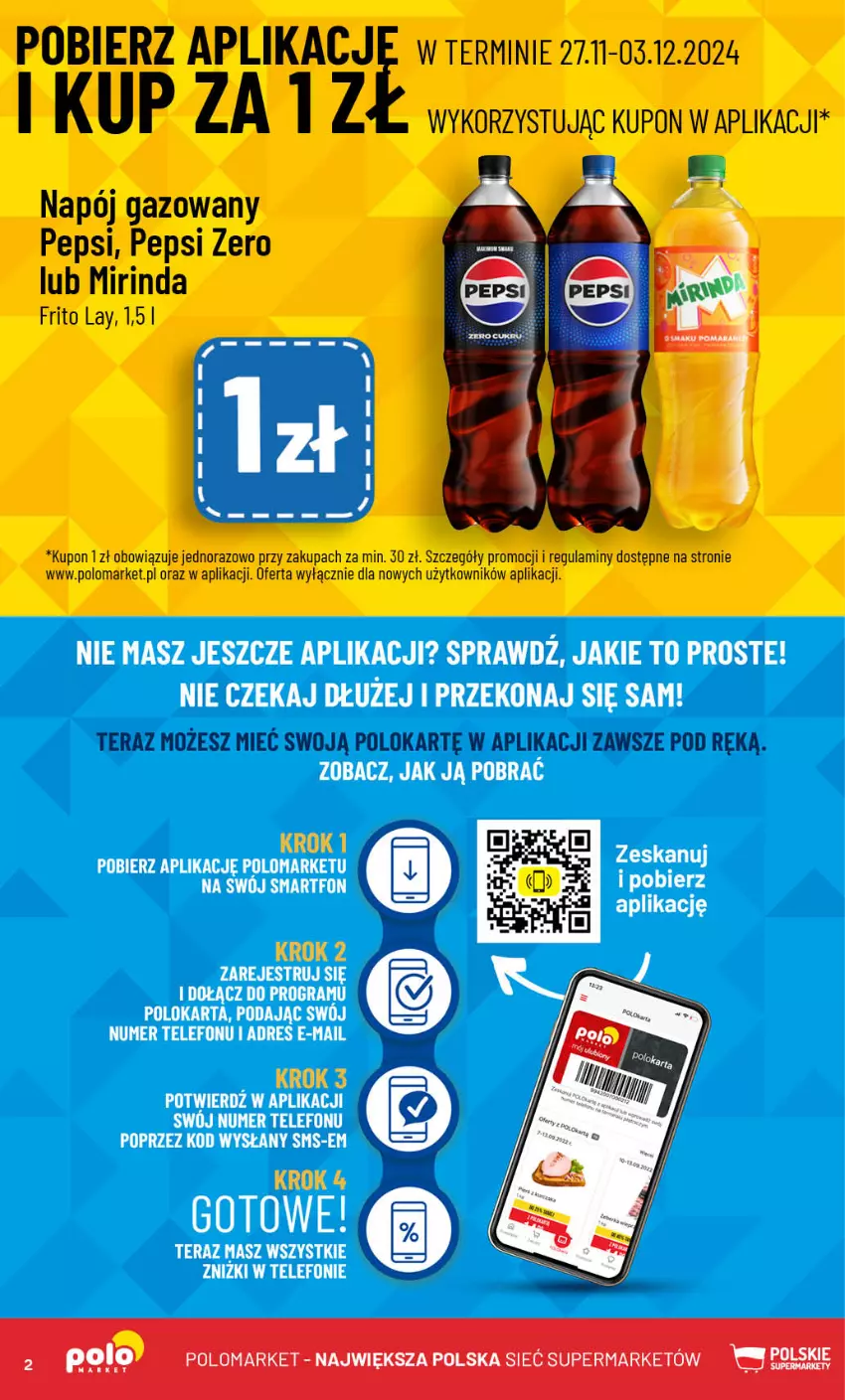 Gazetka promocyjna PoloMarket - Gazetka pomocyjna - ważna 27.11 do 03.12.2024 - strona 2 - produkty: Mirinda, Napój, Napój gazowany, Pepsi, Tera