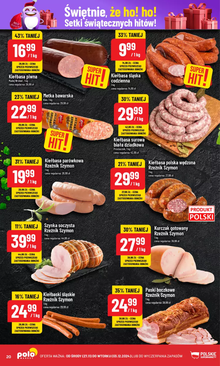 Gazetka promocyjna PoloMarket - Gazetka pomocyjna - ważna 27.11 do 03.12.2024 - strona 20 - produkty: Kiełbasa, Kiełbasa piwna, Kiełbasa śląska, Kiełbaski śląskie, Madej Wróbel, Ser, Szynka