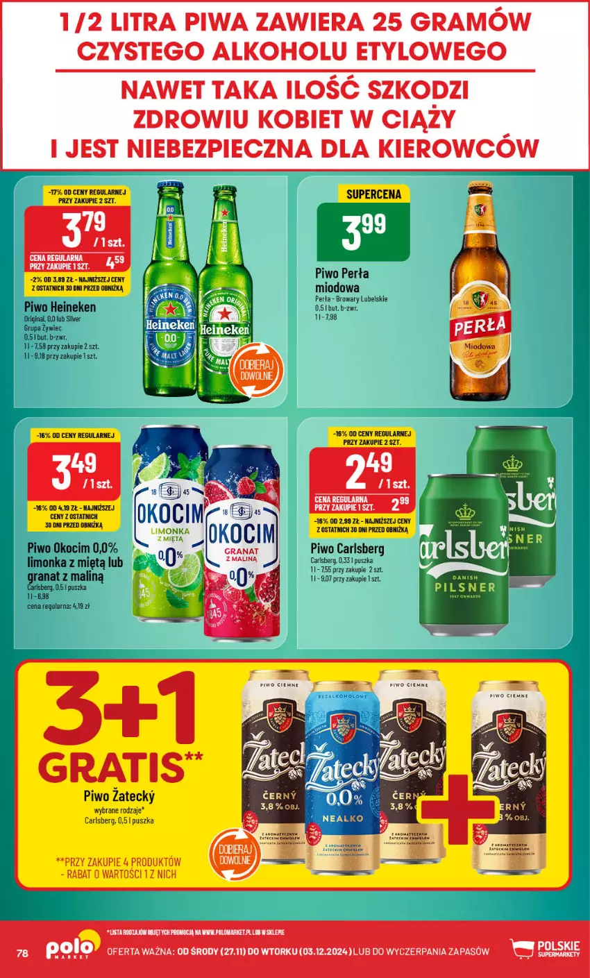 Gazetka promocyjna PoloMarket - Gazetka pomocyjna - ważna 27.11 do 03.12.2024 - strona 78 - produkty: Carlsberg, Gin, Gra, Granat, Heineken, Koc, Limonka, Okocim, Perła, Piec, Piwa, Piwo