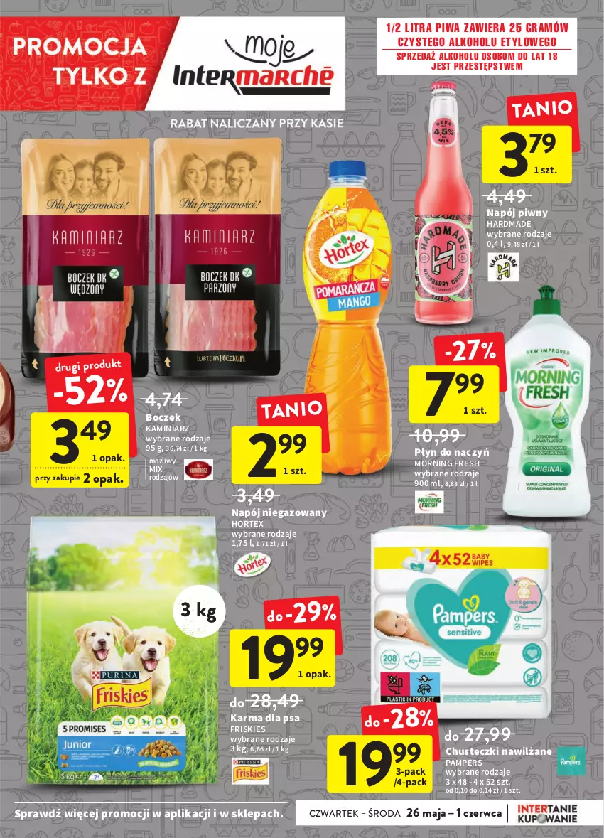 Gazetka promocyjna Intermarche - Dzien matki - ważna 25.05 do 01.06.2022 - strona 9 - produkty: Boczek, Chusteczki, Friskies, Gra, Hortex, Napój, Napój niegazowany, Pampers, Piwa