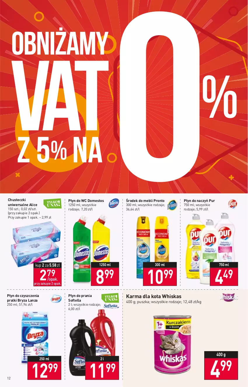 Gazetka promocyjna Stokrotka - Supermarket - ważna 10.02 do 16.02.2022 - strona 12 - produkty: Bryza, Chusteczki, Domestos, Płyn do prania, Płyn do wc, Pralki, Pronto, Pur, Whiskas