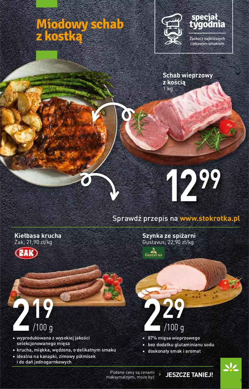 Gazetka promocyjna Stokrotka - Supermarket - ważna 10.02 do 16.02.2022 - strona 3 - produkty: Kiełbasa, Kiełbasa krucha, Schab wieprzowy, Sok, Szynka