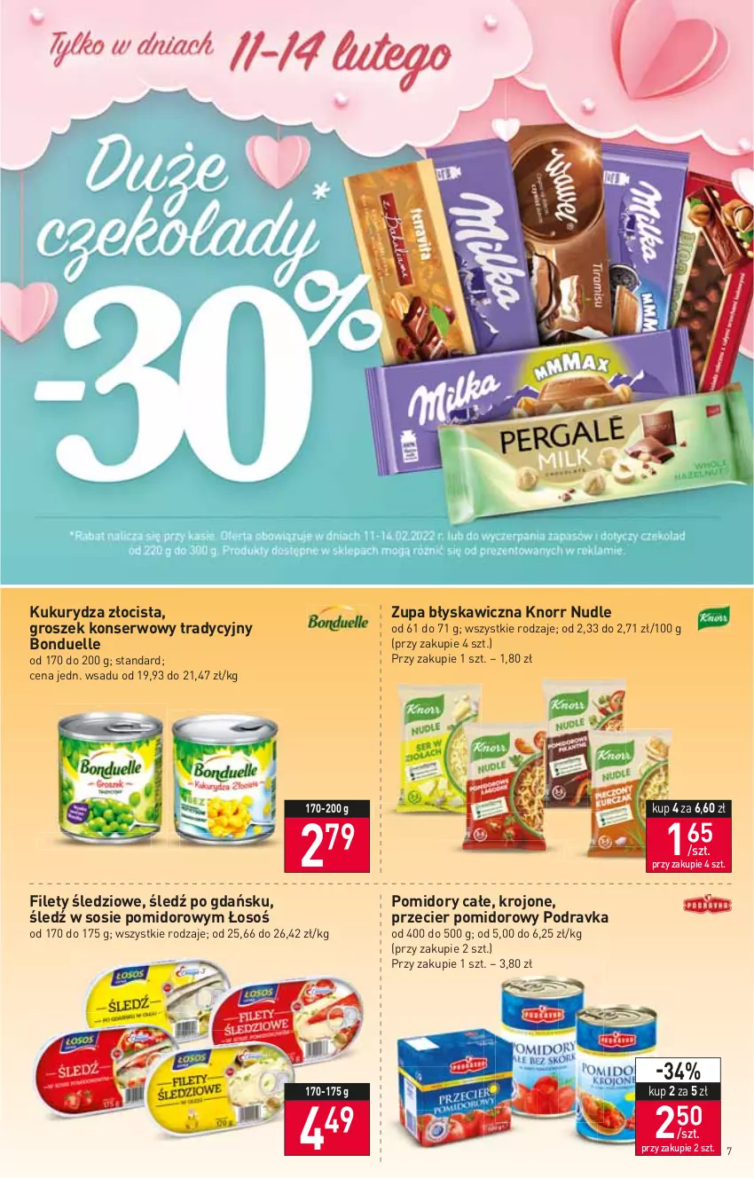 Gazetka promocyjna Stokrotka - Supermarket - ważna 10.02 do 16.02.2022 - strona 7 - produkty: Bonduelle, Groszek, Knorr, Kukurydza, Podravka, Pomidory, Ser, Sos, Zupa