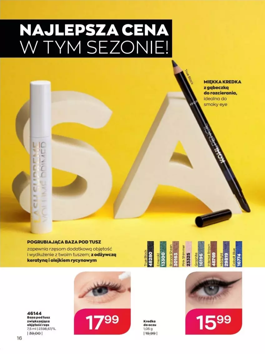 Gazetka promocyjna Avon - lipiec - ważna 01.07 do 31.07.2022 - strona 16 - produkty: Baza pod tusz, Kredka, Olej, Tusz