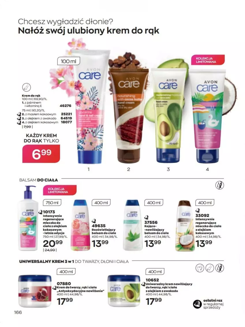 Gazetka promocyjna Avon - lipiec - ważna 01.07 do 31.07.2022 - strona 166 - produkty: Balsam do ciała, Kakao, Kokos, Krem do rąk, Krem nawilżający, Mleczko, Mleczko do ciała, Olej