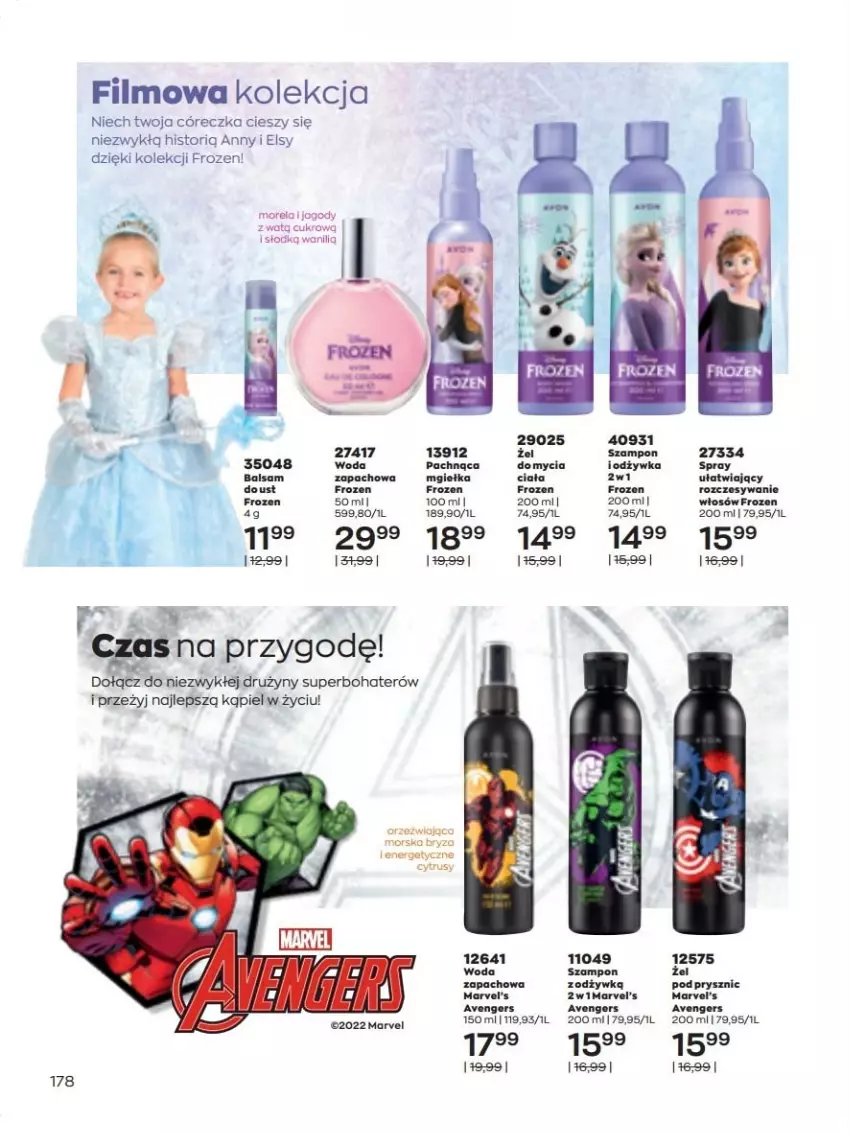 Gazetka promocyjna Avon - lipiec - ważna 01.07 do 31.07.2022 - strona 178 - produkty: Avengers, Frozen, Gry, Odżywka, Szampon, Woda