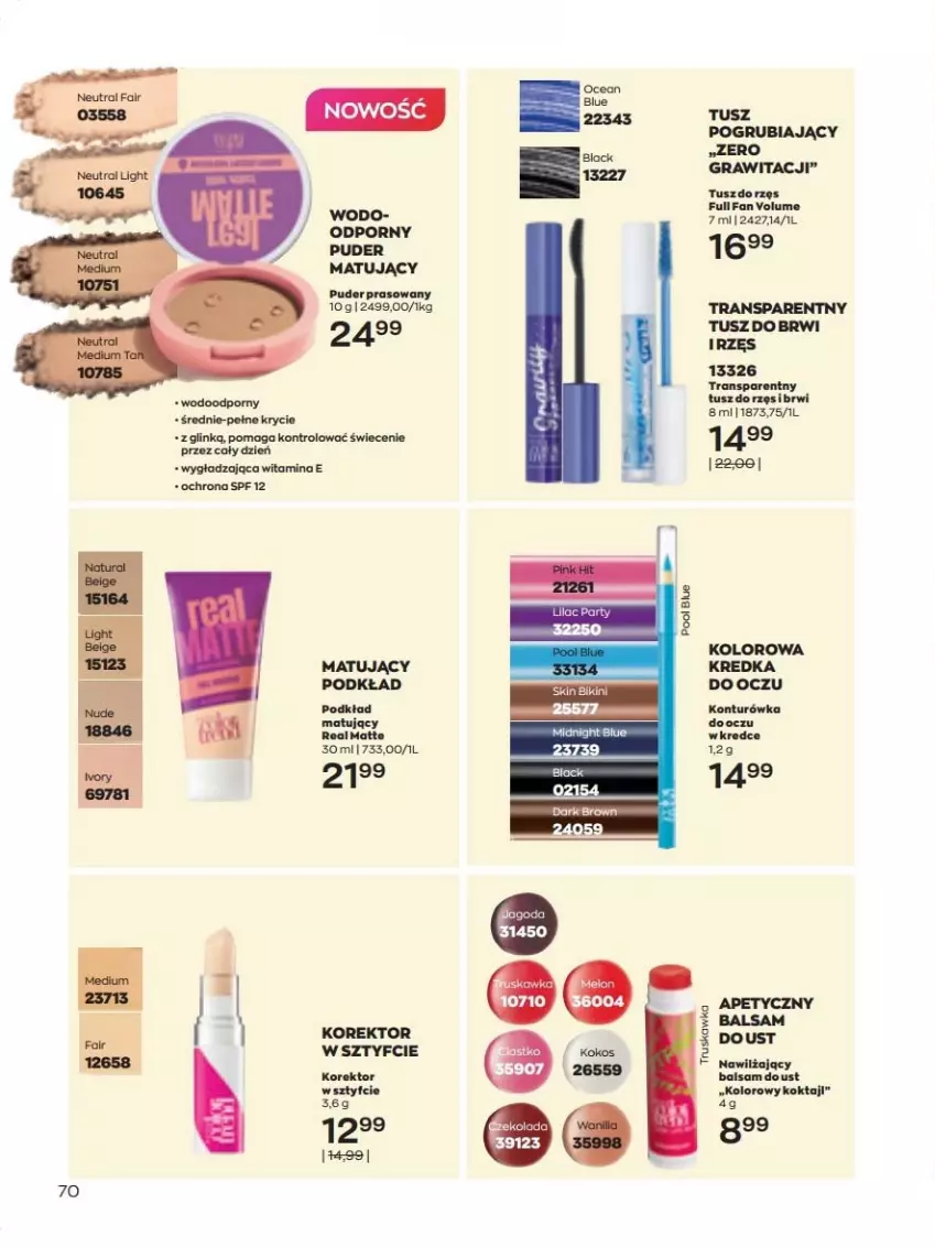 Gazetka promocyjna Avon - lipiec - ważna 01.07 do 31.07.2022 - strona 70 - produkty: Fa, Gra, Kredka, Lack, Podkład, Por, Puder, Tran, Tusz, Woda