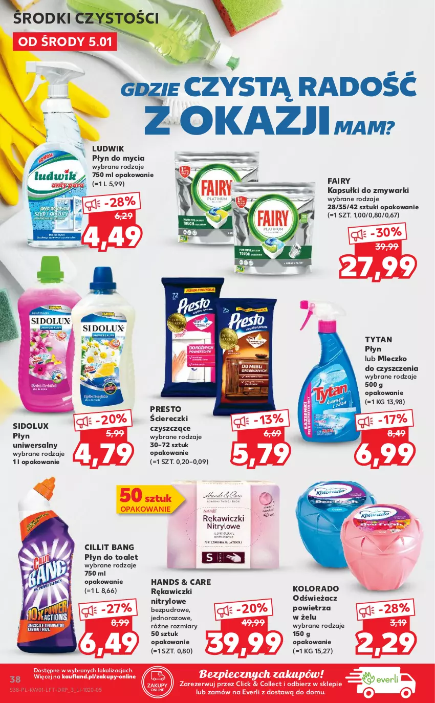 Gazetka promocyjna Kaufland - OFERTA TYGODNIA - ważna 05.01 do 12.01.2022 - strona 38 - produkty: Cillit Bang, Fa, Fairy, Kolorado, Ludwik, Mleczko, Odświeżacz powietrza, Piec, Płyn do mycia, Presto, Sidolux, Tytan, Zmywarki