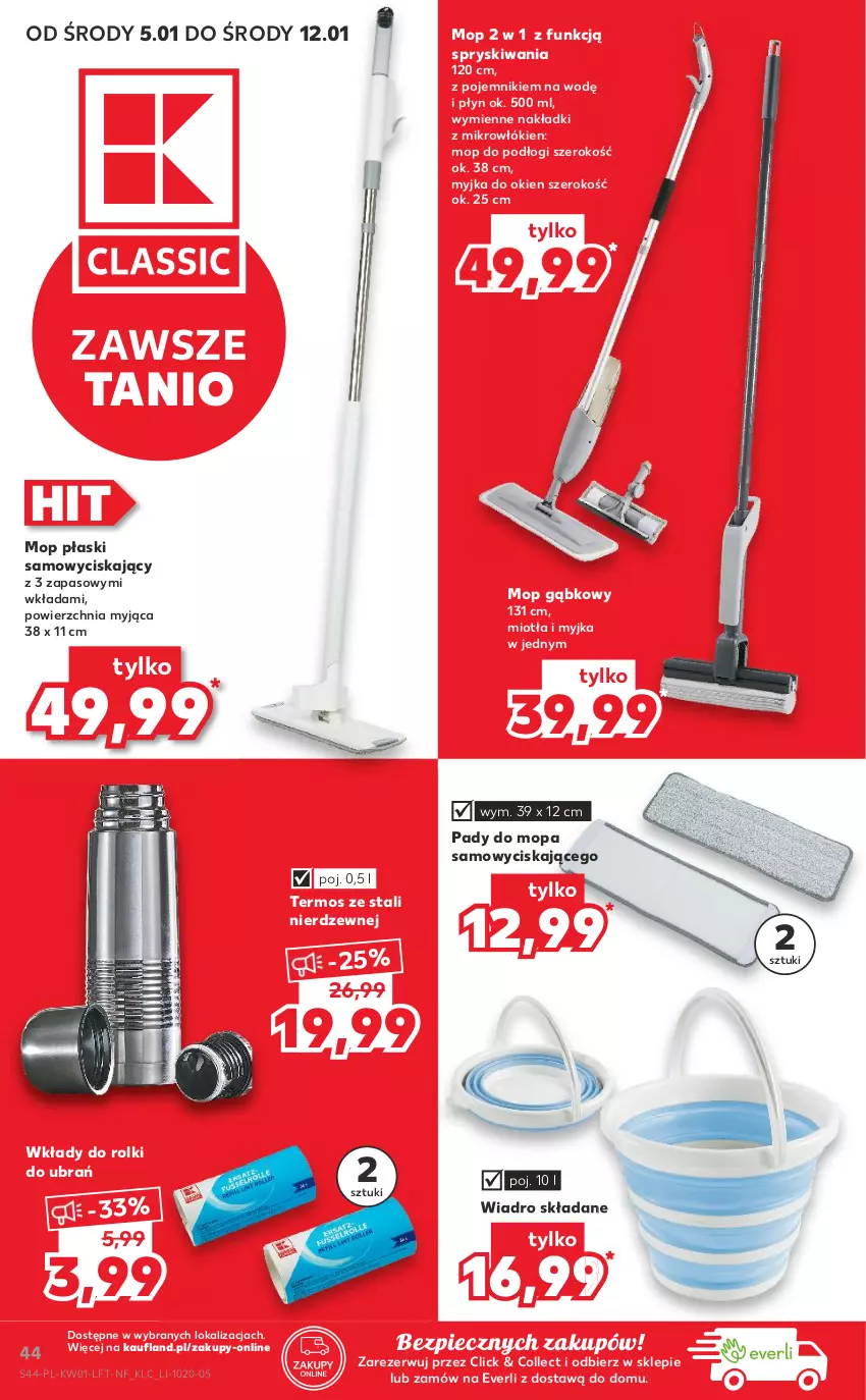 Gazetka promocyjna Kaufland - OFERTA TYGODNIA - ważna 05.01 do 12.01.2022 - strona 44 - produkty: Miotła, Mop, Myjka do okien, Piec, Pojemnik, Rolki, Termos, Wiadro