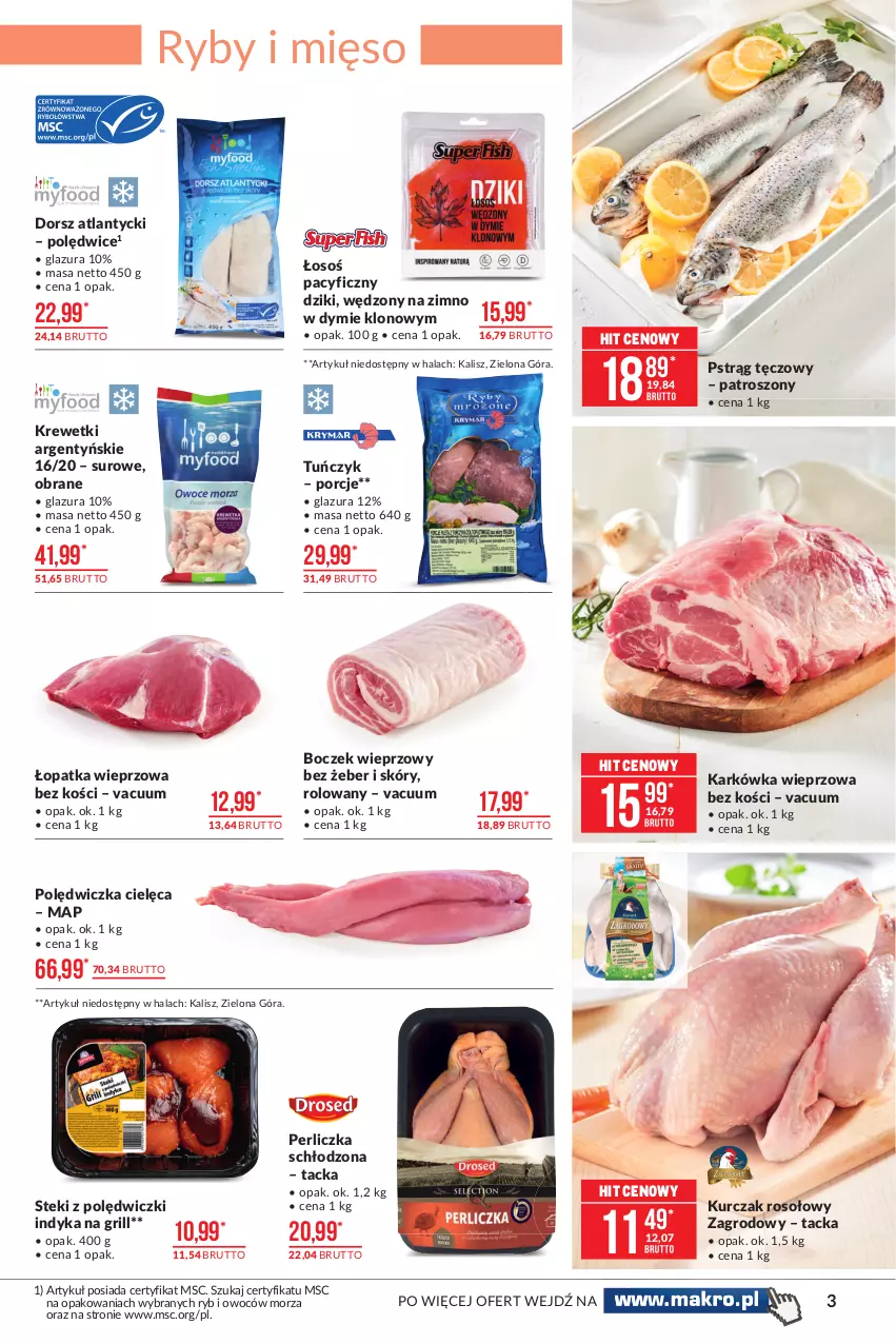 Gazetka promocyjna Makro - [Oferta promocyjna] Artykuły spożywcze - ważna 04.05 do 17.05.2021 - strona 3 - produkty: Boczek, Boczek wieprzowy, Dorsz, Glazura, Grill, Karkówka wieprzowa, Krewetki, Kurczak, Lazur, Mięso, Perliczka, Por, Pstrąg, Pstrąg tęczowy, Stek, Tuńczyk