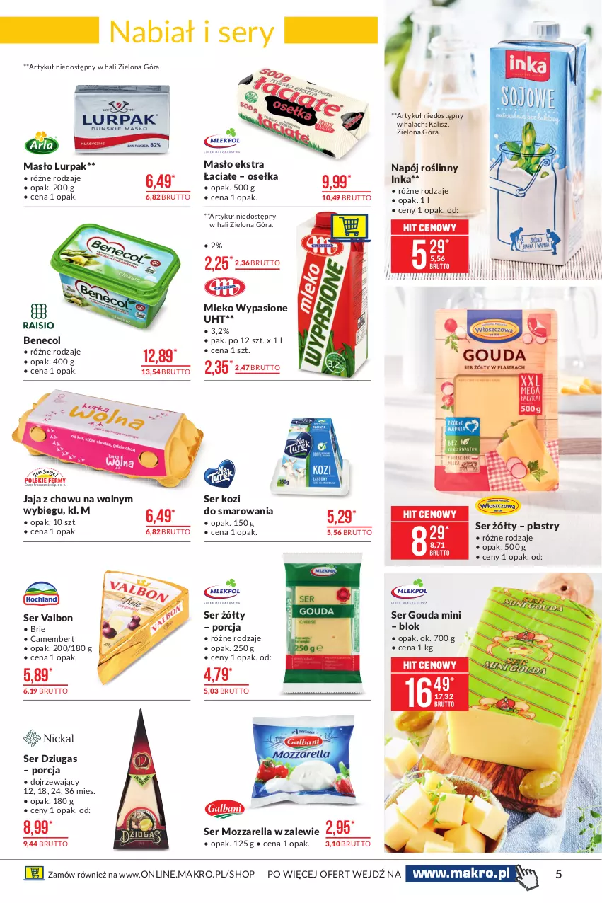 Gazetka promocyjna Makro - [Oferta promocyjna] Artykuły spożywcze - ważna 04.05 do 17.05.2021 - strona 5 - produkty: Benecol, Brie, Camembert, Gouda, Inka, Jaja, Lurpak, Masło, Mleko, Mozzarella, Napój, Napój roślinny, Por, Ser, Ser kozi