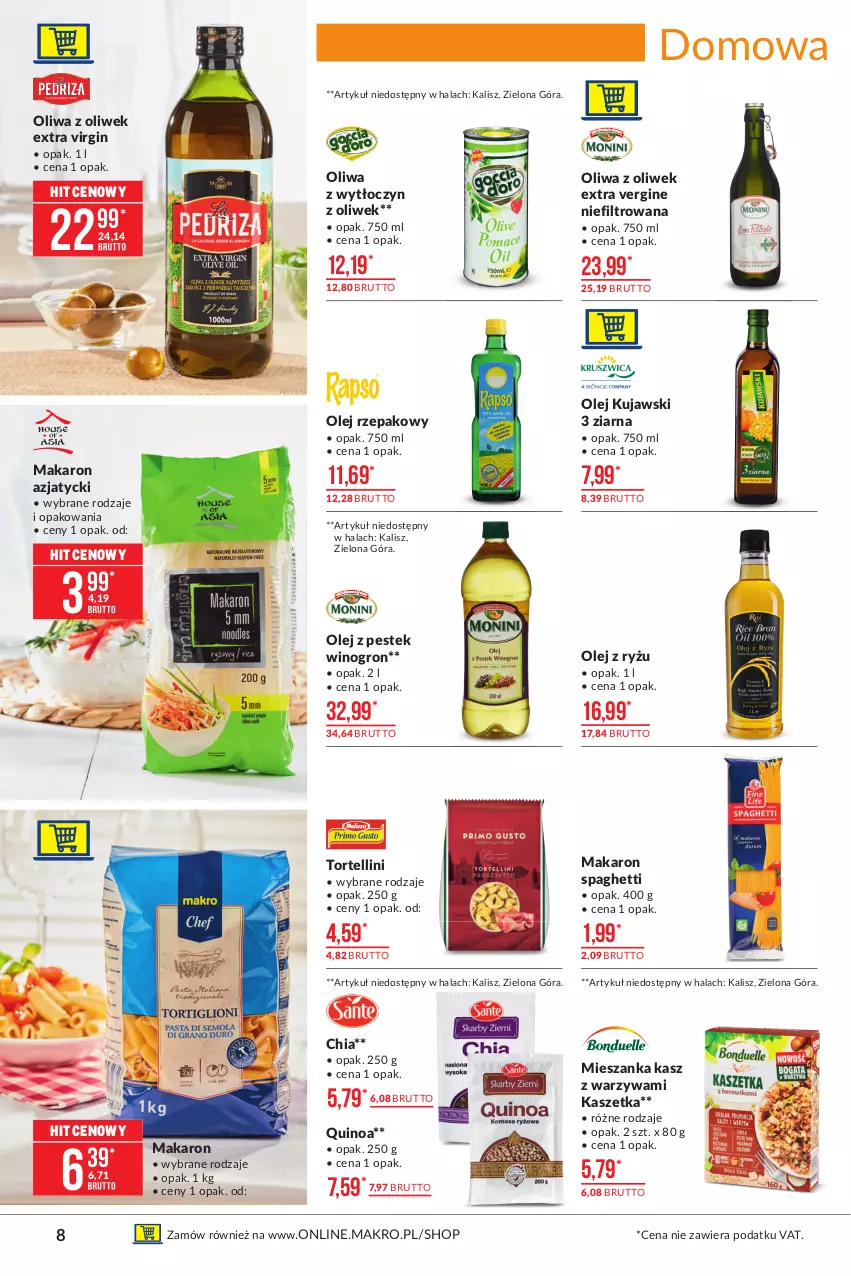 Gazetka promocyjna Makro - [Oferta promocyjna] Artykuły spożywcze - ważna 04.05 do 17.05.2021 - strona 8 - produkty: Chia, Gin, Kaszetka, Kujawski, Makaron, Olej, Olej rzepakowy, Oliwa z oliwek, Quinoa, Ryż, Spaghetti, Stek, Warzywa, Wino