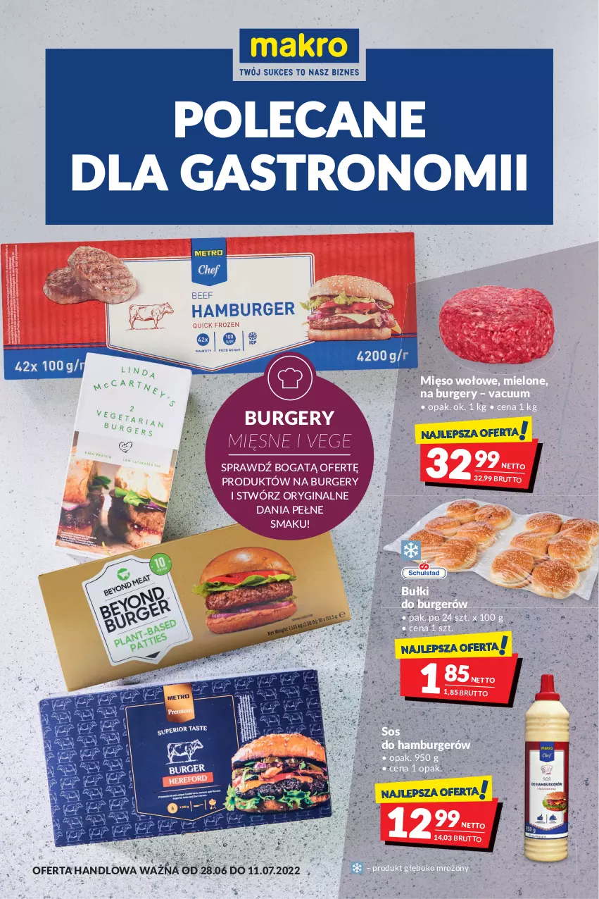 Gazetka promocyjna Makro - [Oferta promocyjna] Artykuły spożywcze i przemysłowe - ważna 28.06 do 11.07.2022 - strona 1 - produkty: Burger, Gin, Hamburger, Mięso, Mięso wołowe, Sos