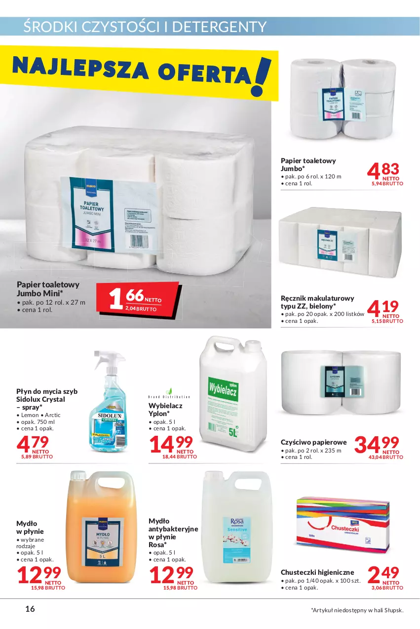 Gazetka promocyjna Makro - [Oferta promocyjna] Artykuły spożywcze i przemysłowe - ważna 28.06 do 11.07.2022 - strona 16 - produkty: Chusteczki, Czyściwo papierowe, Mydło, Mydło w płynie, Papier, Papier toaletowy, Płyn do mycia, Ręcznik, Sidolux