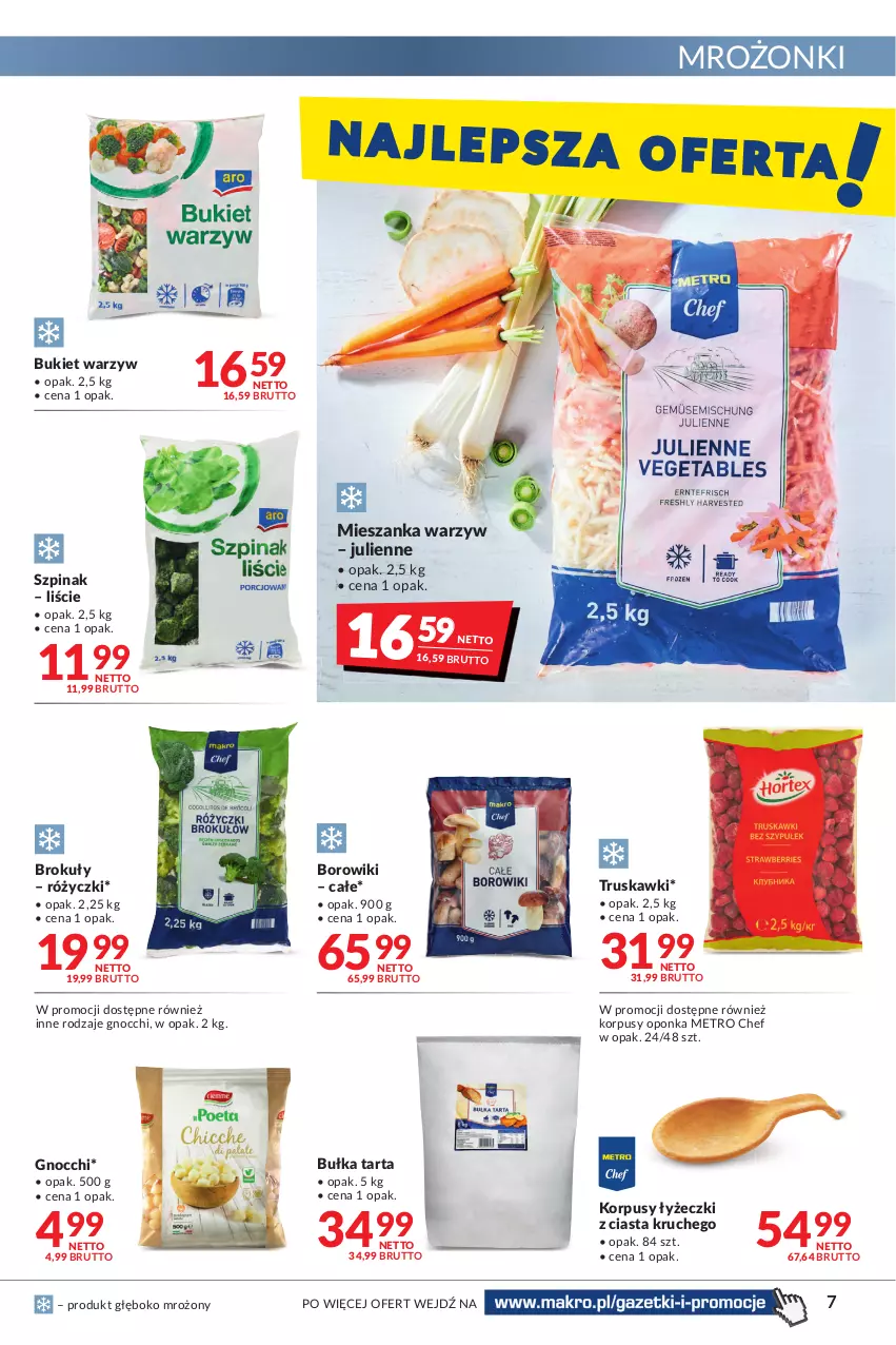 Gazetka promocyjna Makro - [Oferta promocyjna] Artykuły spożywcze i przemysłowe - ważna 28.06 do 11.07.2022 - strona 7 - produkty: Borowiki, Brokuły, Bukiet, Bukiet warzyw, Bułka, Bułka tarta, Gnocchi, Korpusy, Metro, Metro Chef, Mieszanka warzyw, Szpinak, Tarta, Truskawki