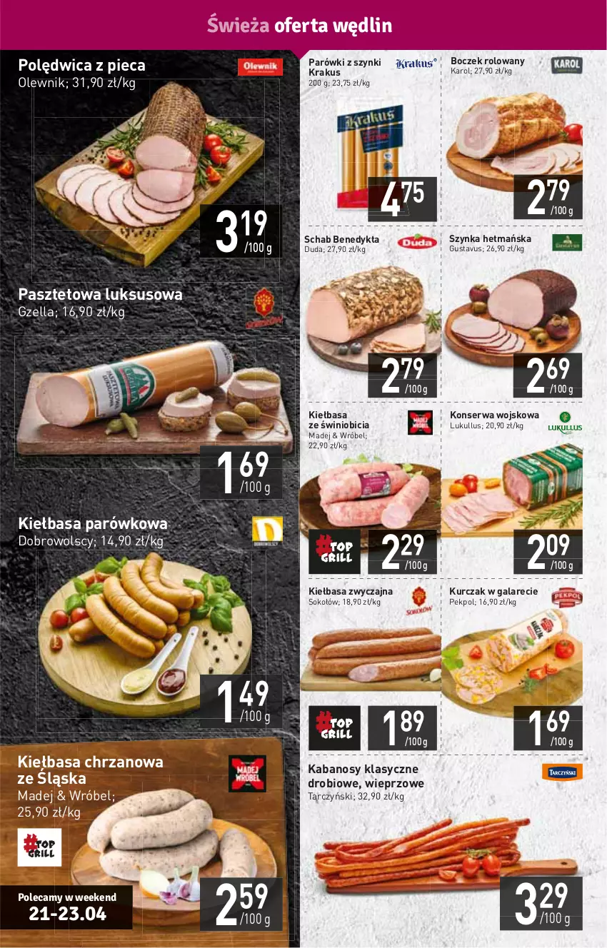 Gazetka promocyjna Stokrotka - Supermarket - ważna 21.04 do 27.04.2022 - strona 4 - produkty: BIC, Boczek, Chrzan, Duda, Gala, HP, Kabanos, Kiełbasa, Krakus, Kurczak, Olewnik, Parówki, Parówki z szynki, Pasztet, Pekpol, Piec, Polędwica, Schab Benedykta, Ser, Sok, Sokołów, Szynka, Tarczyński