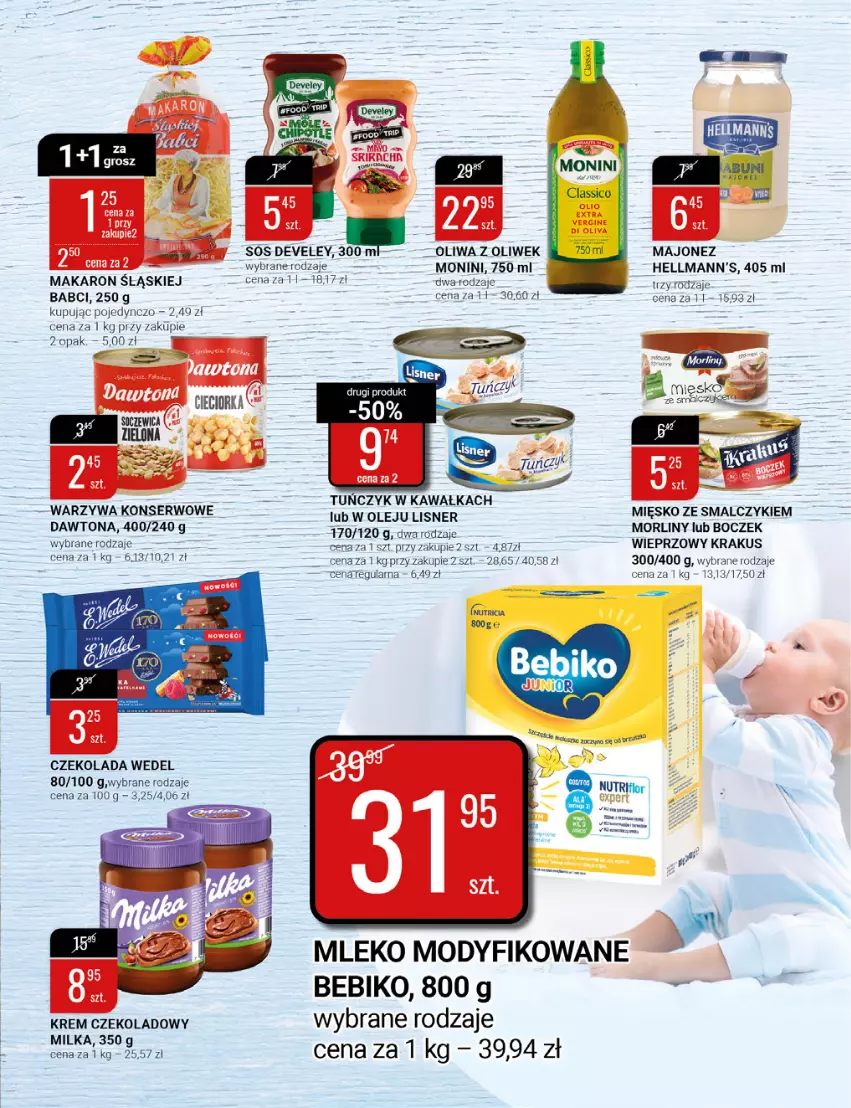 Gazetka promocyjna Bi1 - Pod Twoje drzwi - ważna 26.01 do 01.02.2022 - strona 7 - produkty: Bebiko, Boczek, Czekolada, Dawtona, Kawa, Krakus, Lisner, Majonez, Makaron, Milka, Mleko, Mleko modyfikowane, Monini, Morliny, Olej, Oliwa z oliwek, Ser, Sos, Tuńczyk, Warzywa, Warzywa konserwowe