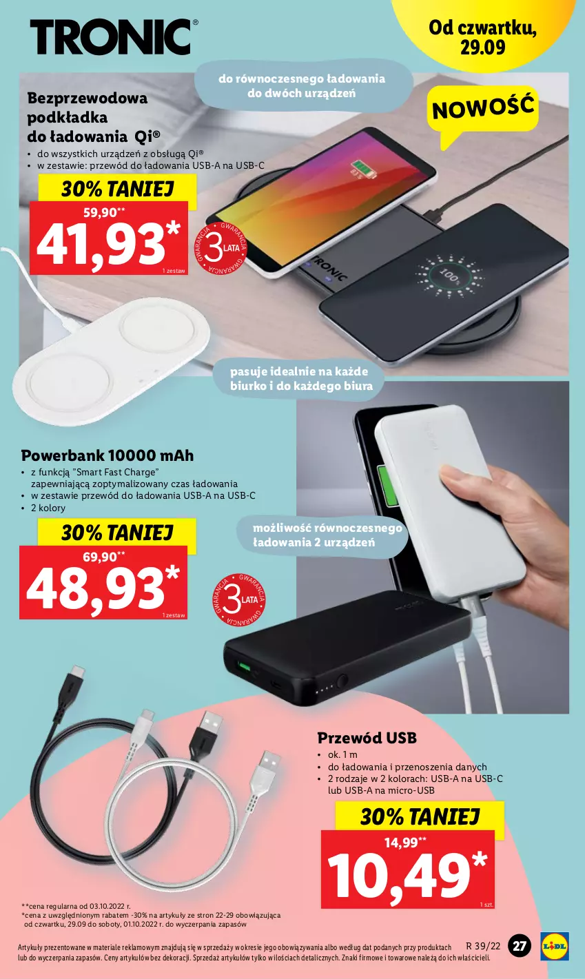 Gazetka promocyjna Lidl - GAZETKA - ważna 26.09 do 01.10.2022 - strona 31 - produkty: Biurko, Fa, Podkład, Podkładka, Powerbank, Przewód