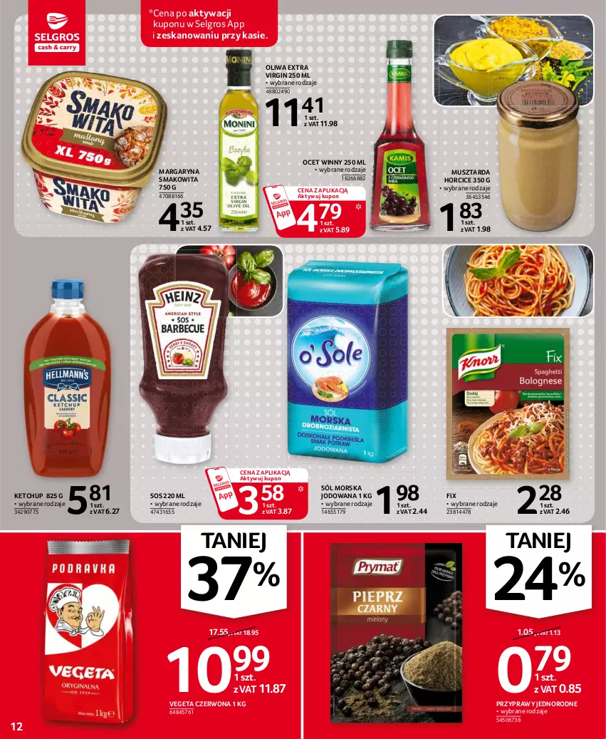 Gazetka promocyjna Selgros - Oferta spożywcza - ważna 24.06 do 07.07.2021 - strona 12 - produkty: Gin, Ketchup, LG, Margaryna, Mus, Musztarda, Ocet, Przyprawy, Smakowita, Sól, Sos, Vegeta