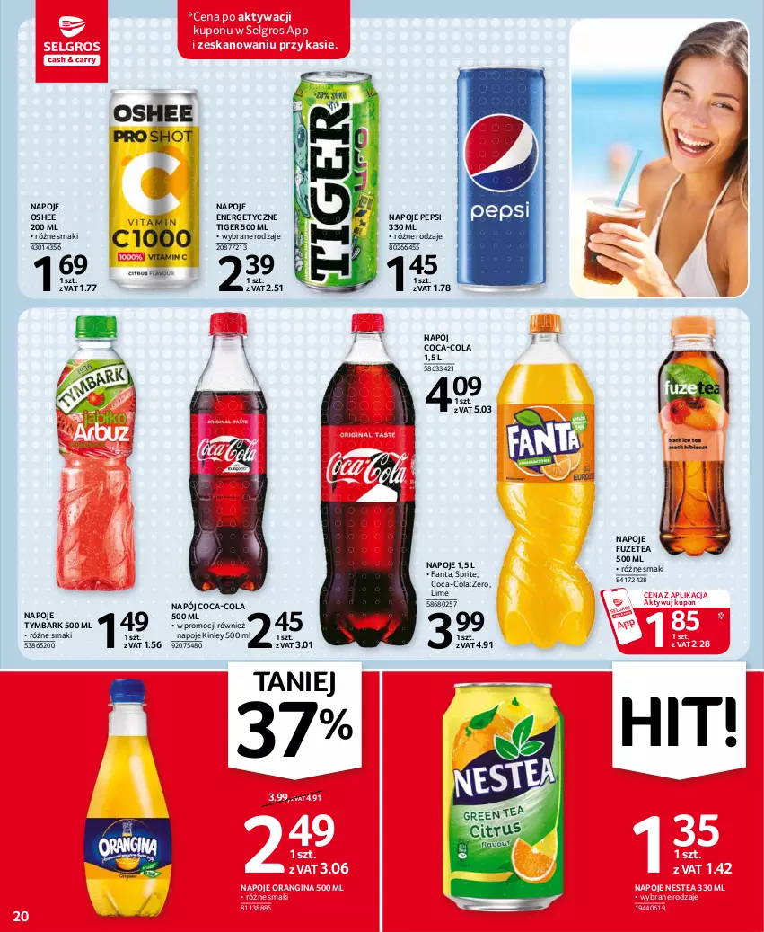 Gazetka promocyjna Selgros - Oferta spożywcza - ważna 24.06 do 07.07.2021 - strona 20 - produkty: Coca-Cola, Fa, Fanta, Gin, LG, Napój, Napoje, Nestea, Oshee, Pepsi, Sprite, Tiger, Tymbark