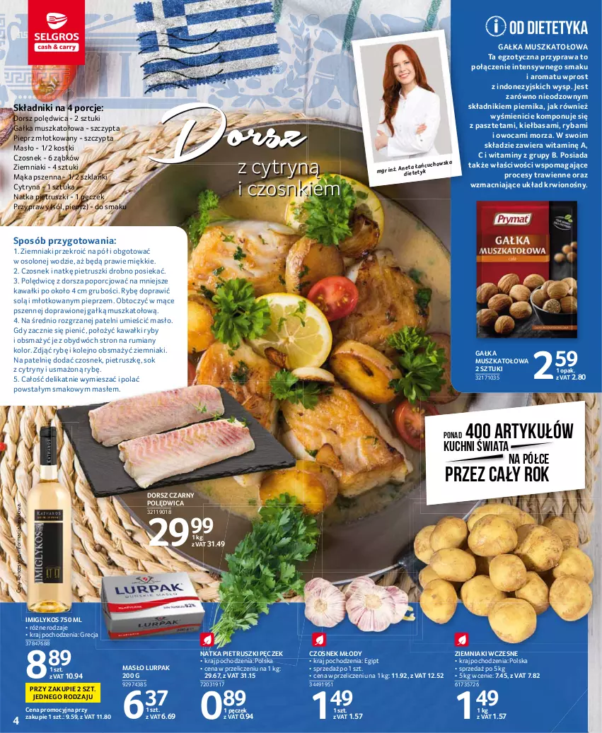 Gazetka promocyjna Selgros - Oferta spożywcza - ważna 24.06 do 07.07.2021 - strona 4 - produkty: Cytryny, Czosnek, Dorsz, Gałka, Kawa, Kiełbasa, Lanki, Lurpak, Mąka, Mąka pszenna, Masło, Młot, Mus, Natka pietruszki, Olej, Pasztet, Pieprz, Piernik, Polędwica, Por, Przyprawy, Rum, Ryba, Sok, Sól, Ziemniaki