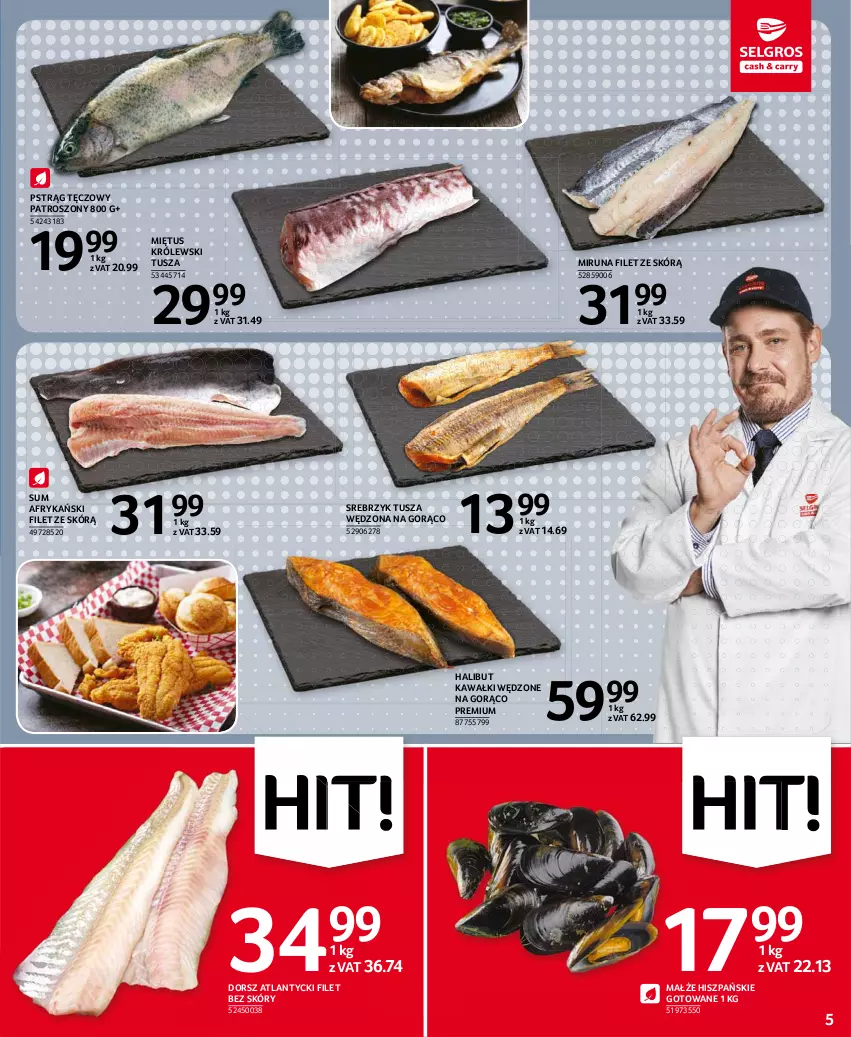 Gazetka promocyjna Selgros - Oferta spożywcza - ważna 24.06 do 07.07.2021 - strona 5 - produkty: Dorsz, Halibut, Kawa, Królewski, Małże, Miętus, Miruna, Pstrąg, Pstrąg tęczowy, Tusz