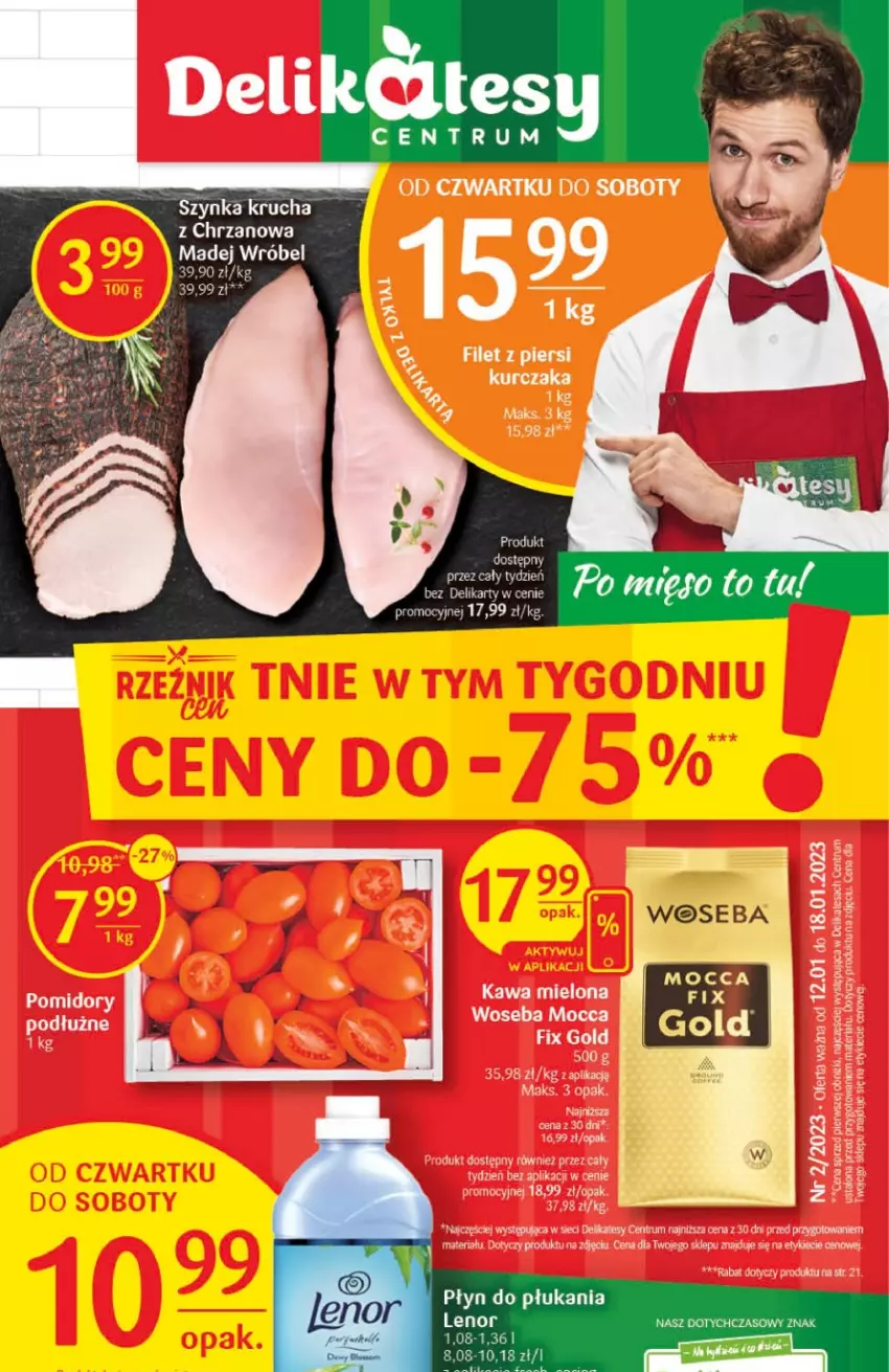 Gazetka promocyjna Delikatesy Centrum - Gazetka DC02 - ważna 12.01 do 18.01.2023 - strona 1 - produkty: Chrzan, Lenor, Madej Wróbel, Płyn do płukania, Rum, Szynka