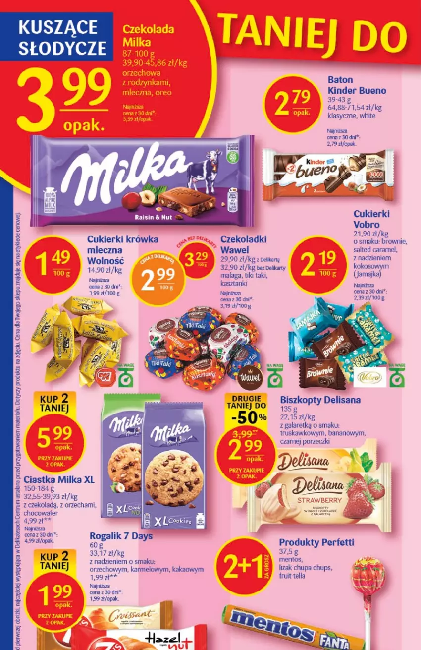 Gazetka promocyjna Delikatesy Centrum - Gazetka DC02 - ważna 12.01 do 18.01.2023 - strona 22 - produkty: 7 Days, Baton, Biszkopty, Chupa Chups, Ciastka, Cukier, Cukierki, Gala, Isana, Kakao, Kinder, Kinder Bueno, Mentos, Milka, Por, Rogal, Wawel