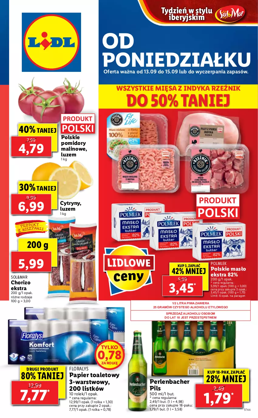 Gazetka promocyjna Lidl - GAZETKA - ważna 13.09 do 15.09.2021 - strona 1 - produkty: Cytryny, Flora, Gra, Masło, NBA, Papier, Papier toaletowy, Piwa, POLMLEK, Pomidory, Top