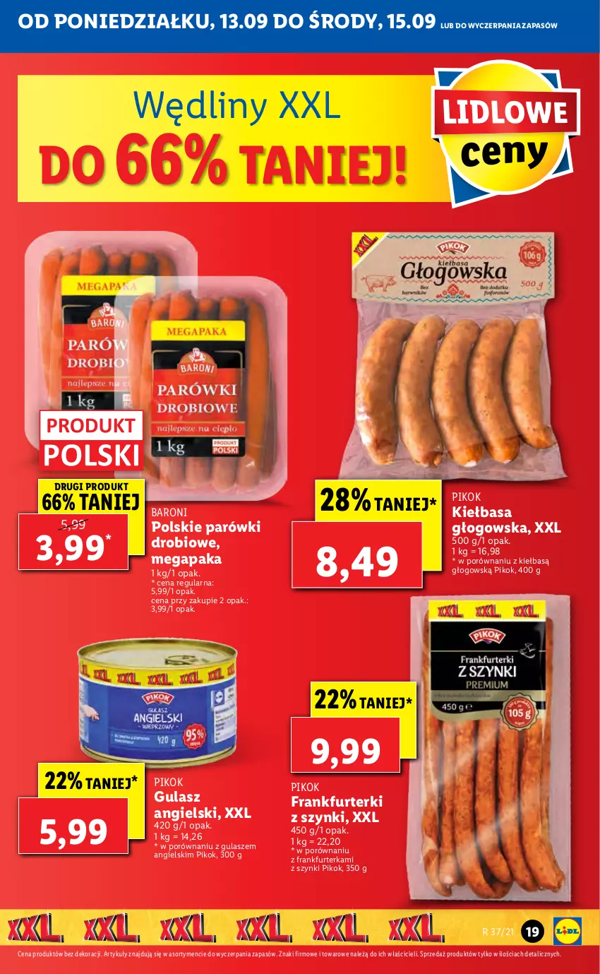 Gazetka promocyjna Lidl - GAZETKA - ważna 13.09 do 15.09.2021 - strona 19 - produkty: Frankfurterki, Kiełbasa, Kiełbasa głogowska, Parówki, PIKOK, Por