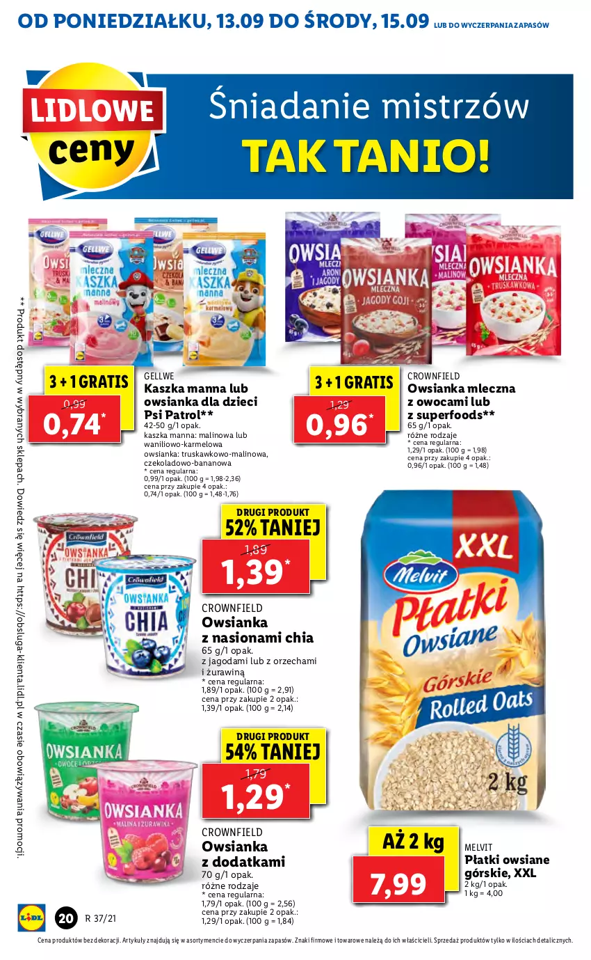 Gazetka promocyjna Lidl - GAZETKA - ważna 13.09 do 15.09.2021 - strona 20 - produkty: Chia, Dzieci, Gra, Melvit, Owsianka, Płatki owsiane, Psi Patrol