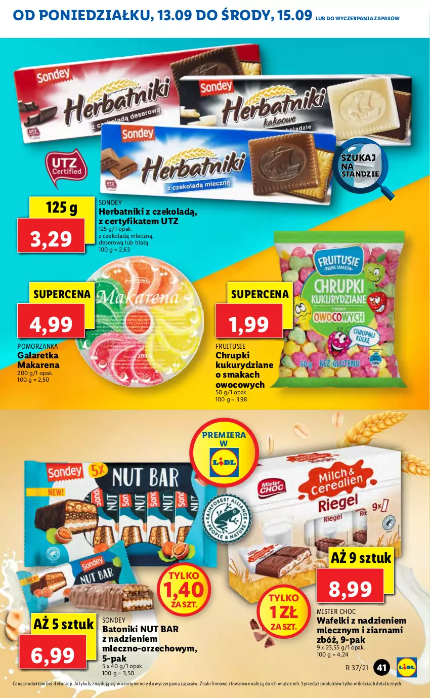 Gazetka promocyjna Lidl - GAZETKA - ważna 13.09 do 15.09.2021 - strona 41 - produkty: Baton, Chrupki, Deser, Gala, Galaretka, Herbatniki, Ser, Tonik