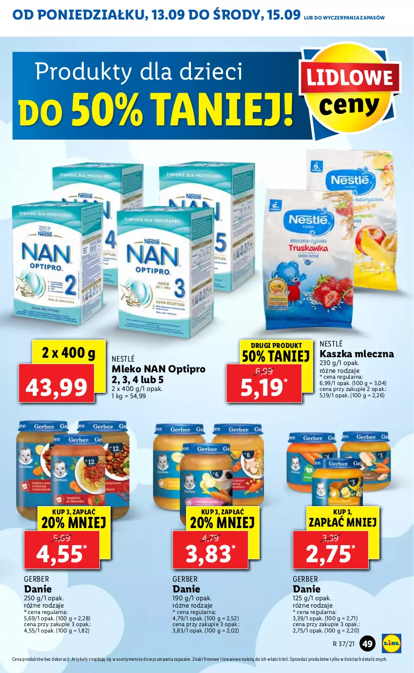 Gazetka promocyjna Lidl - GAZETKA - ważna 13.09 do 15.09.2021 - strona 49 - produkty: Dzieci, Gerber, Mleko, NAN Optipro, Nestlé