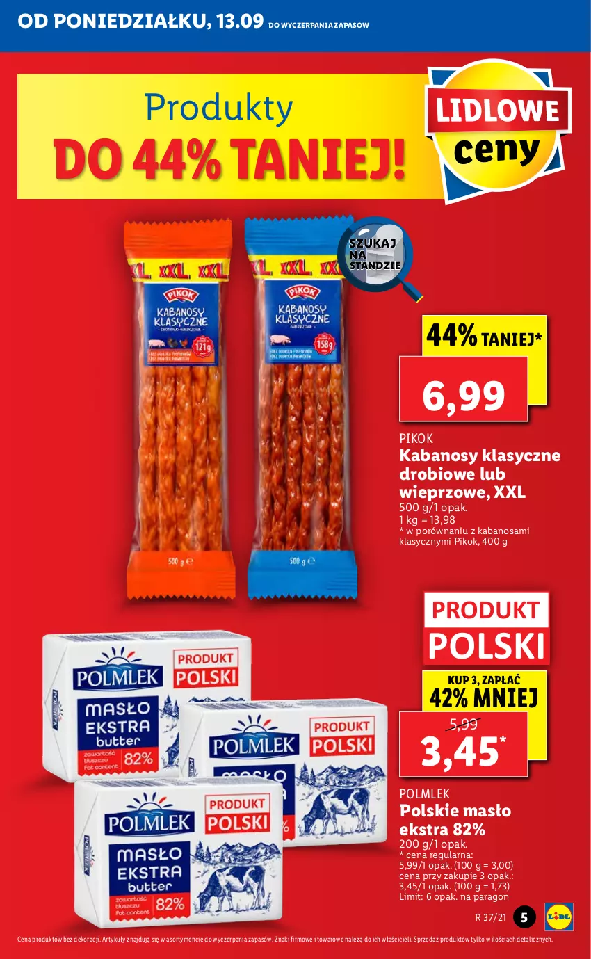 Gazetka promocyjna Lidl - GAZETKA - ważna 13.09 do 15.09.2021 - strona 5 - produkty: Kabanos, Masło, PIKOK, POLMLEK, Por