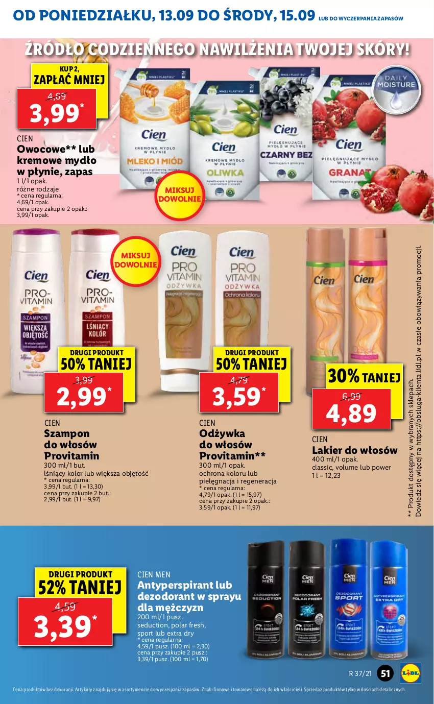 Gazetka promocyjna Lidl - GAZETKA - ważna 13.09 do 15.09.2021 - strona 51 - produkty: Antyperspirant, Dezodorant, Lakier, Lakier do włosów, Mydło, Mydło w płynie, Odżywka, Por, Sport, Szampon